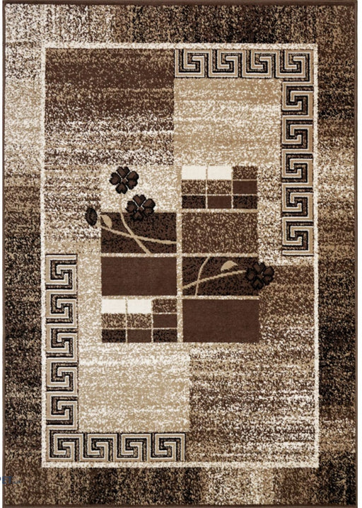 covor modern maro cu chenar geometric vedere completa
