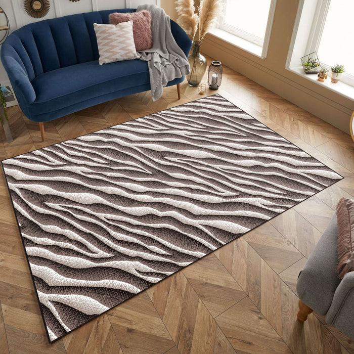 Covor maro modern cu textura valuri vazut din perspectiva de sus potrivit pentru living sau dormitor