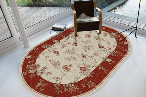 covor modern oval crem cu grena in living elegant