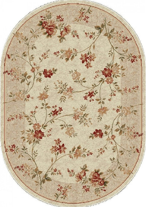 covor modern oval floral crem vedere de sus