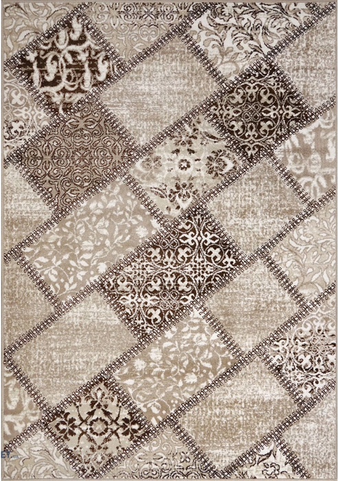 Covor modern patchwork crem bej maro pentru living si dormitor model geometric elegant