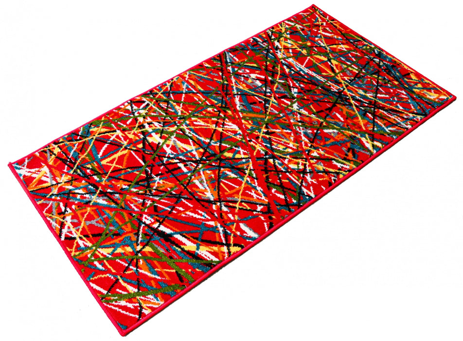 Covor modern rosu abstract pentru living si camera, design vibrant si elegant, potrivit pentru amenajari moderne