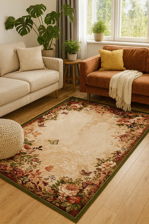 covor modern verde floral pentru living