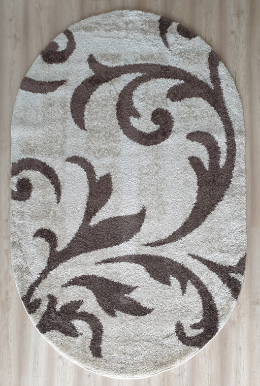 Covor oval bej maro modern pentru living, covor decorativ cu model elegant