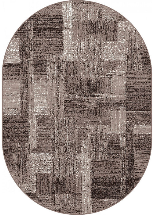 Covor oval bej maro vedere completa, design modern dreptunghiular cu margini rotunjite, potrivit pentru decor contemporan