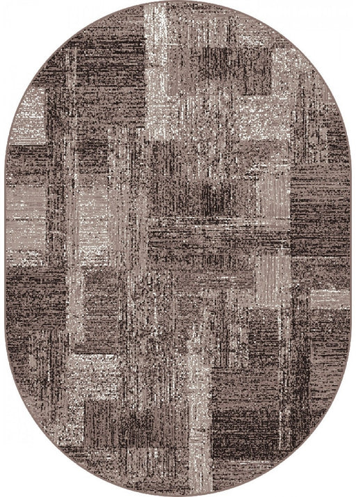 Covor oval bej maro vedere completa, design modern dreptunghiular cu margini rotunjite, potrivit pentru decor contemporan