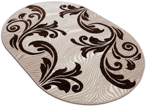 Covor oval crem maro cu design abstract si model reliefat pentru interior modern