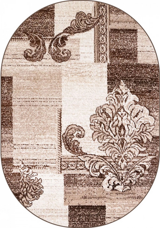 Covor oval crem maro model floral clasic modern pentru living si dormitor