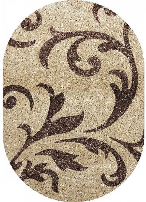 Covor oval decorativ bej maro pentru living, covor elegant cu model ornamental