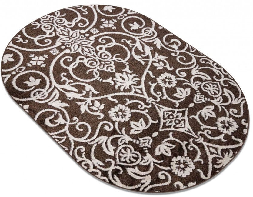 Covor oval maro crem rezistent la trafic potrivit pentru living