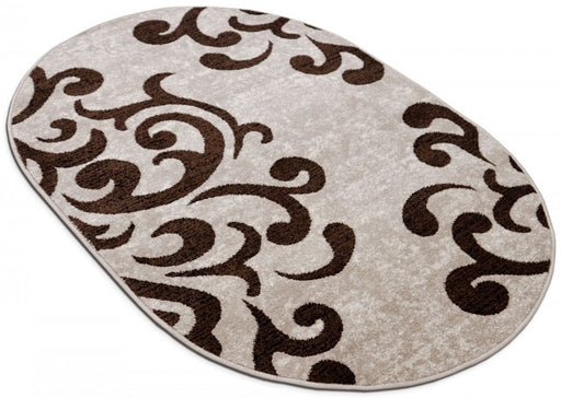 Covor oval modern bej maro potrivit pentru living si dormitor