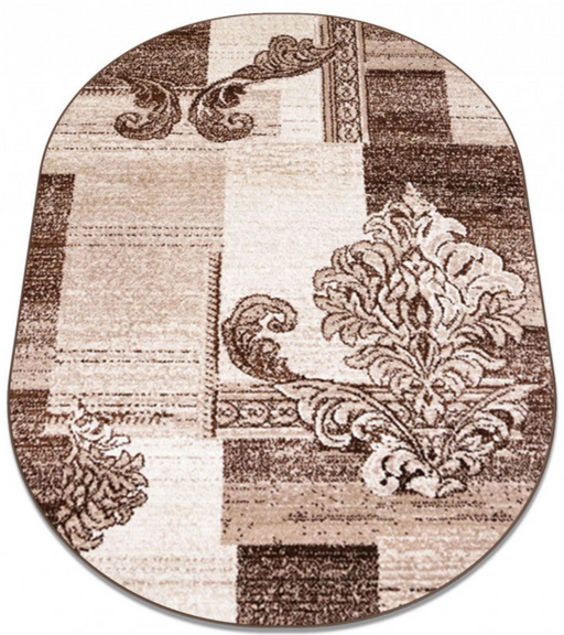 Covor oval modern crem maro cu model geometric si floral elegant