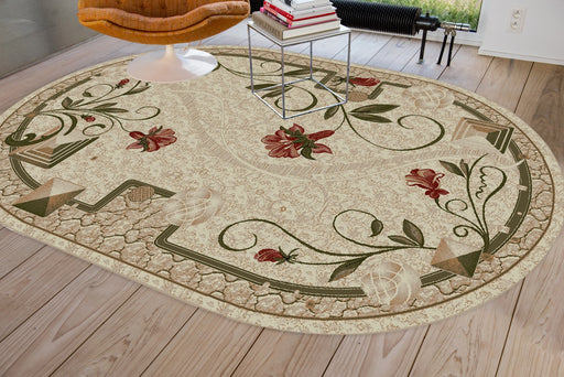 covor oval modern floral asezat in interior luminos