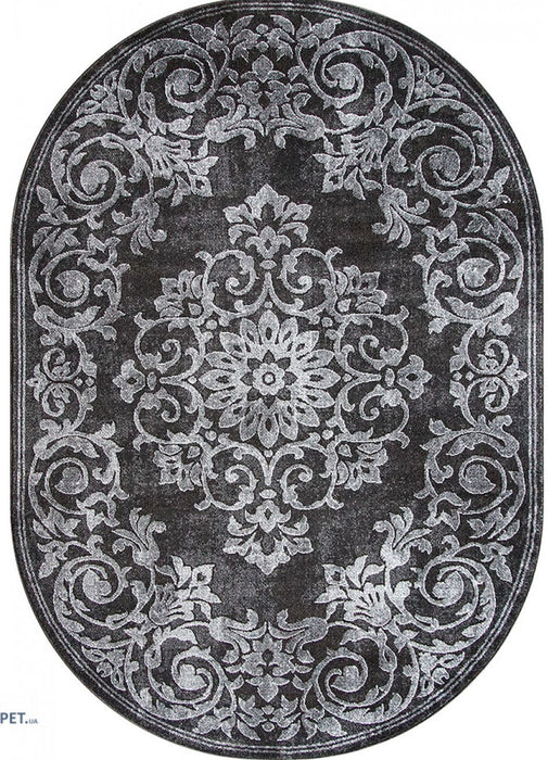 covor oval modern gri antracit cu model decorativ elegant, vedere completa produs