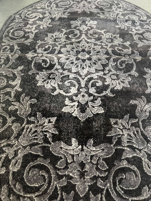 covor oval modern gri cu design decorativ complet si nuante elegante