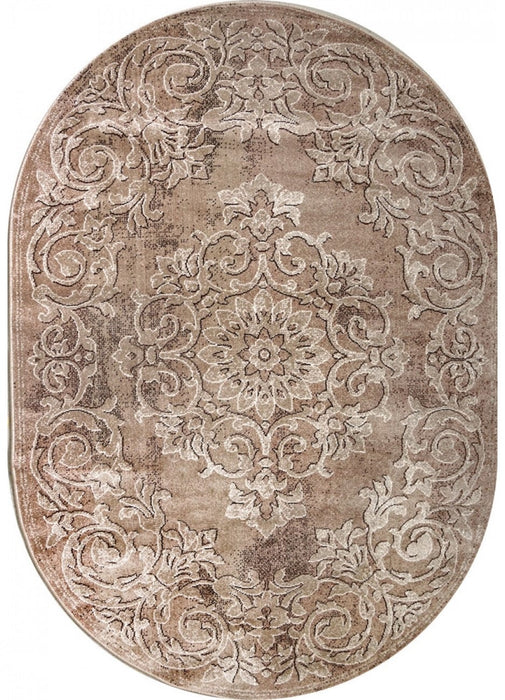 covor oval modern maro cu model abstract decorativ si nuante calde