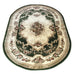 Covor oval verde cu model floral vazut din perspectiva