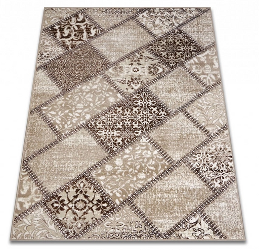 Covor patchwork crem bej maro cu model geometric modern pentru living