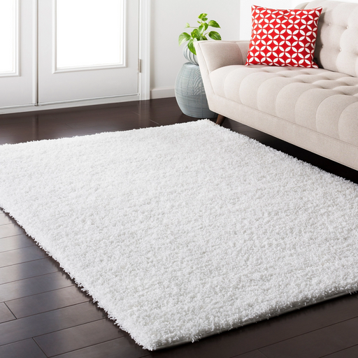 Covor pufos alb pentru living, covor shaggy modern moale si gros pentru living sau dormitor