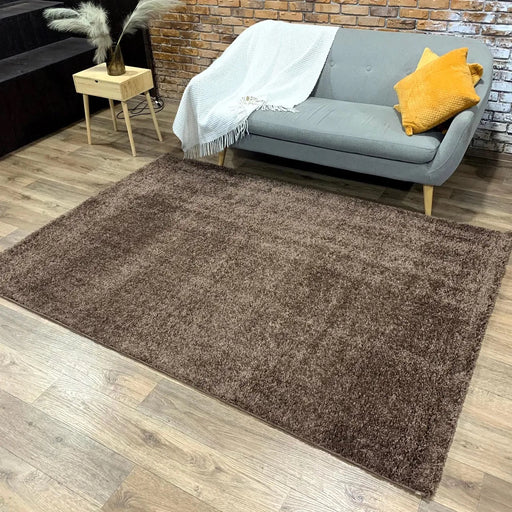 Covor pufos maro ciocolata pentru living, covor shaggy modern moale si gros pentru casa