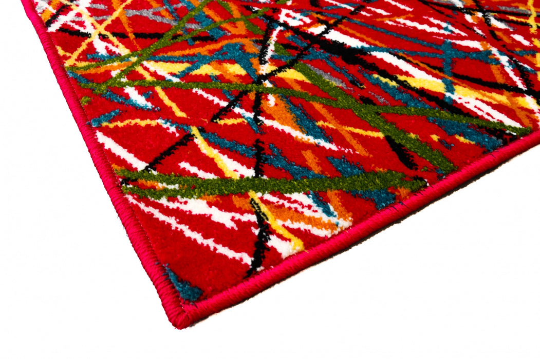 Covor rosu abstract cu finisaj modern, detalii elegante si material rezistent pentru utilizare zilnica