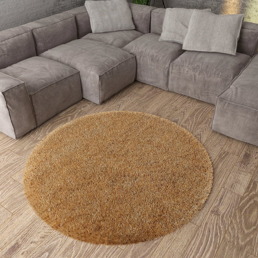 Covor rotund bej pufos pentru living, covor shaggy modern moale si confortabil pentru casa