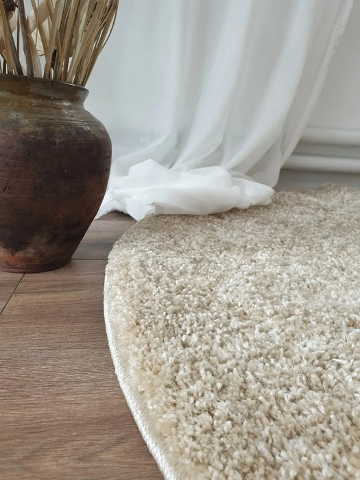Covor rotund living crem pufos tip shaggy, covor modern elegant pentru dormitor sau living