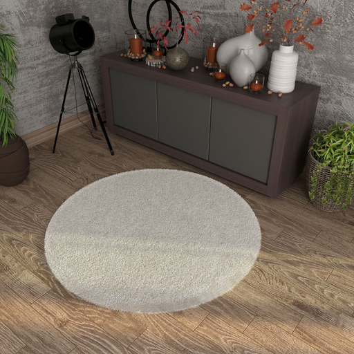 Covor rotund pufos alb pentru living, covor shaggy modern moale si gros pentru casa