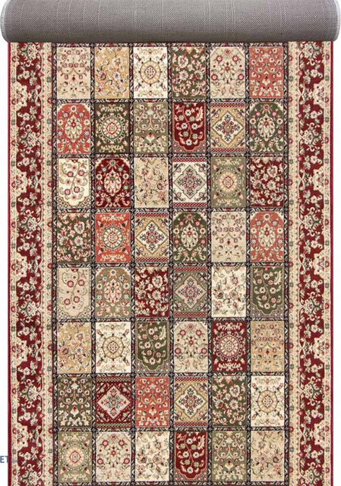 Covor traversa clasic grena bej model traditional patchwork oriental design elegant pentru casa si apartament