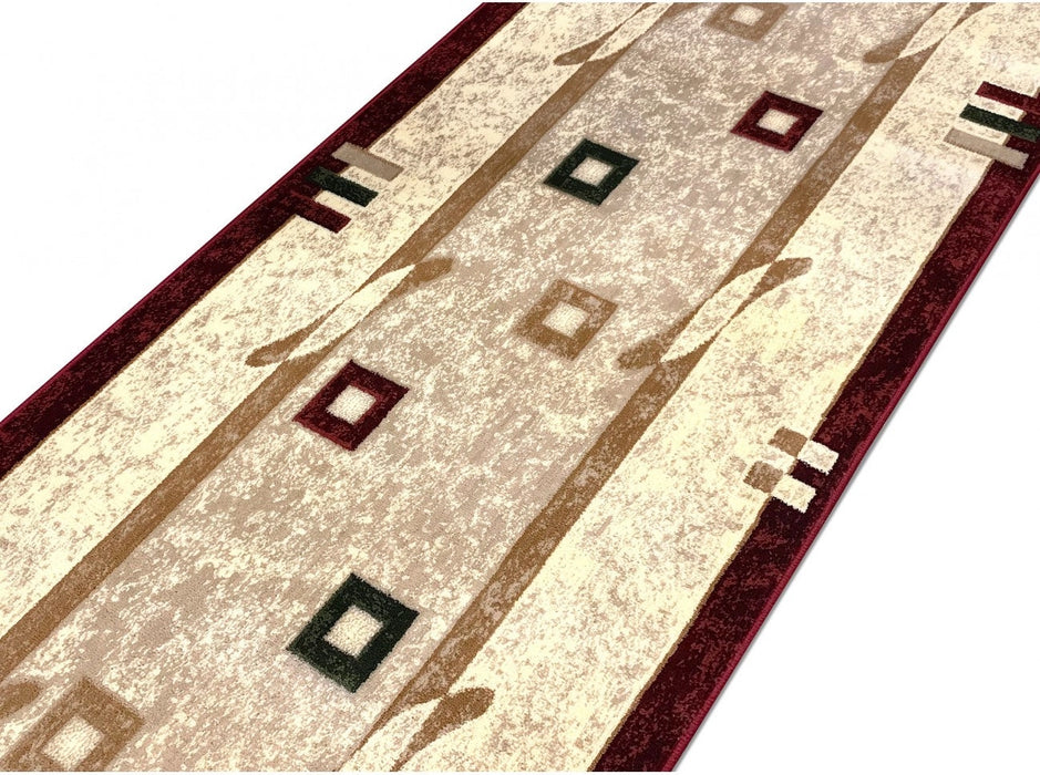 Covor traversa crem grena model geometric modern pentru coridor lung design minimalist si aspect decorativ placut