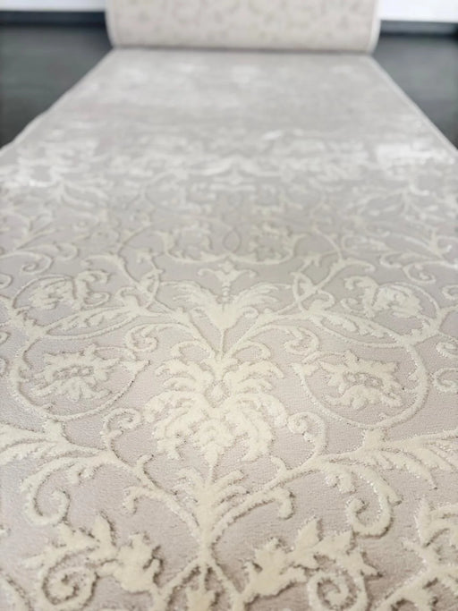 Covor traversa crem cu model floral modern in relief