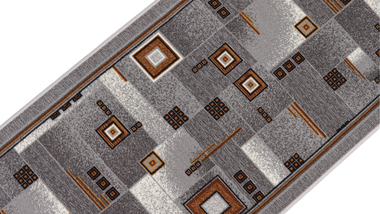 Covor traversa pentru hol gri modern, model geometric elegant, ideal pentru trafic intens