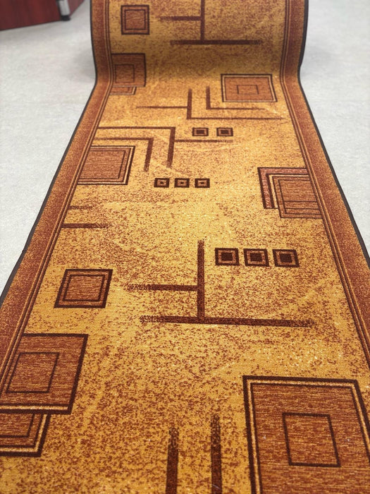 Covor traversa pentru hol maro modern, model geometric, ideal pentru utilizare zilnica