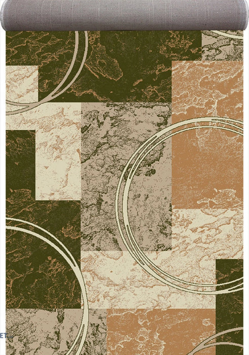 Covor traversa verde bej model geometric modern design elegant potrivit pentru casa si apartament