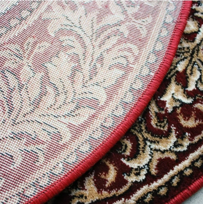 Detalii decorative ale covorului bisericesc rotund, culoare grena