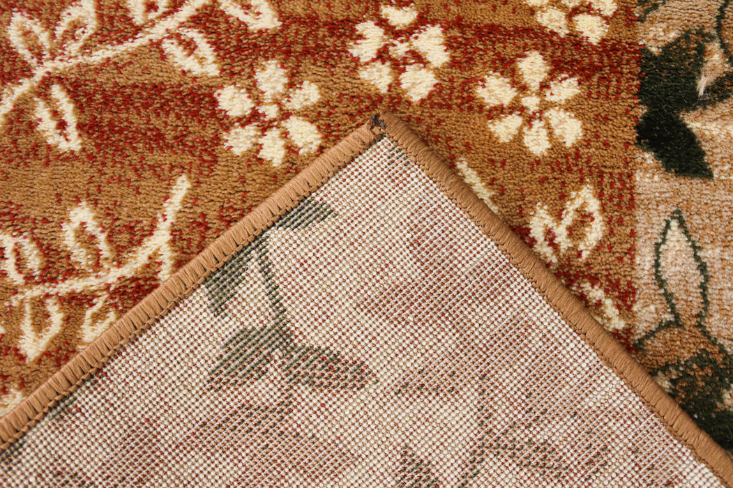 Detaliu colț și finisaj covor modern floral bej