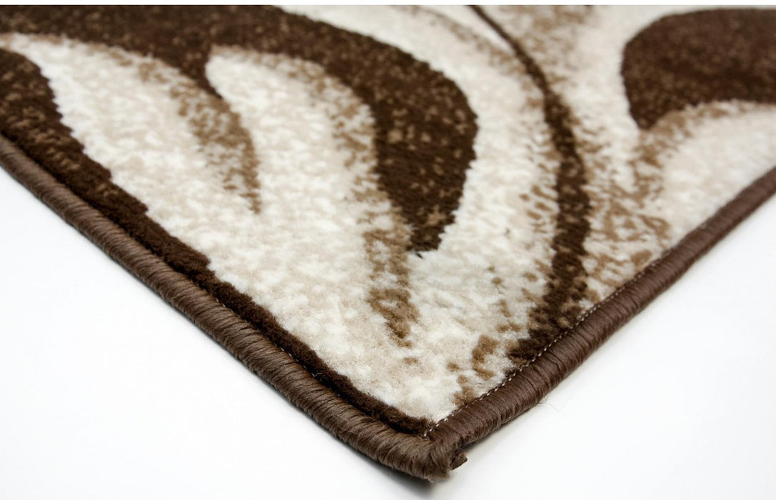 detaliu colt covor modern floral maro bej