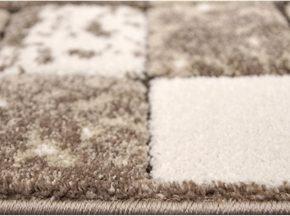 Covor modern geometric oval crem maro, vedere în perspectivă