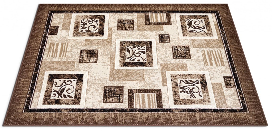 detaliu margine si finisaj covor modern geometric maro bej