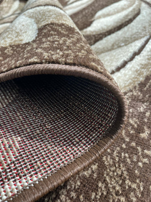 detaliu margine si dos covor modern floral maro bej