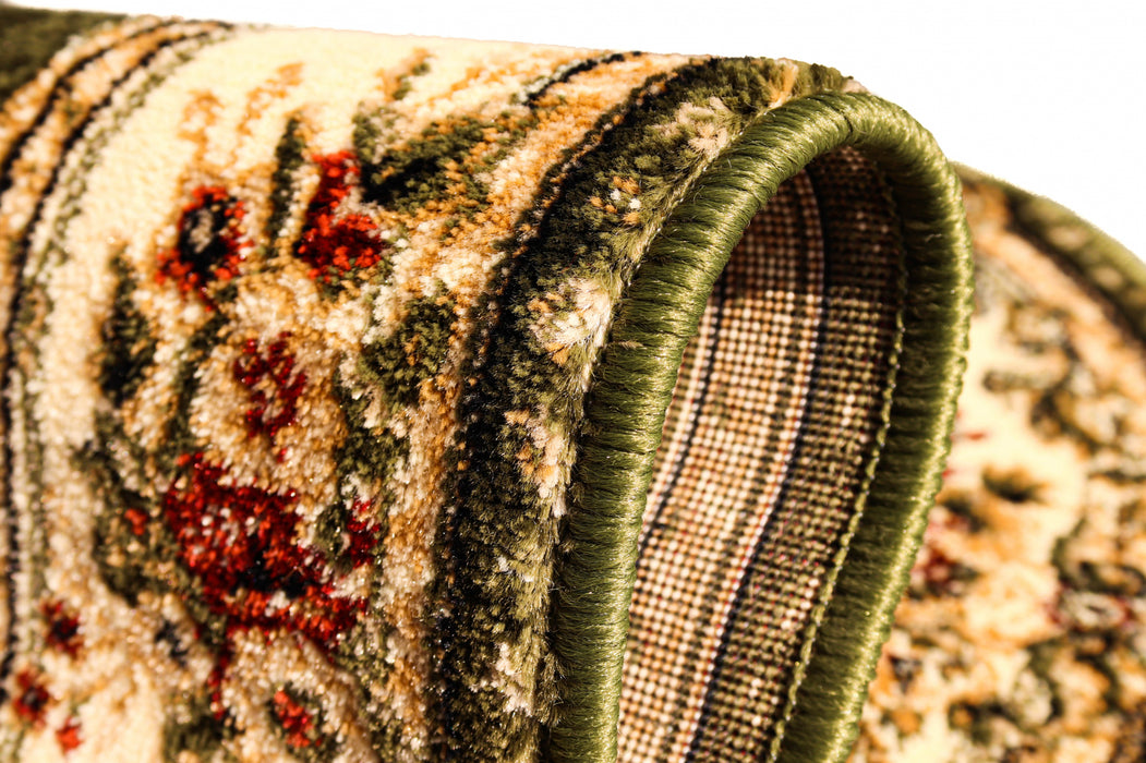 Detaliu material covor clasic floral verde