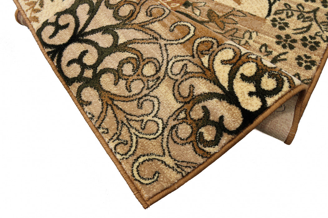 Detaliu material covor modern floral, culoare bej