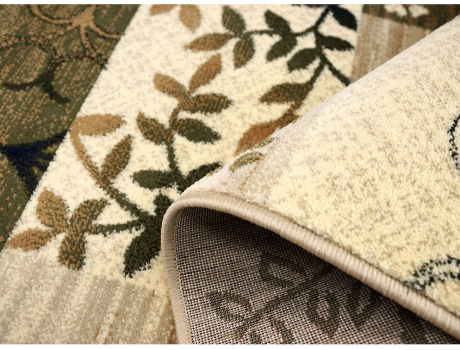 Detaliu material covor modern floral crem verde