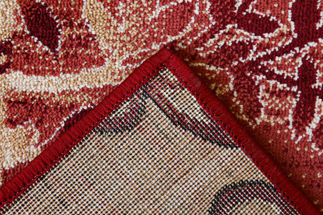 Detaliu material covor modern floral grena