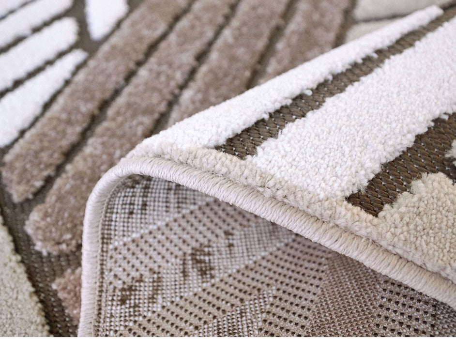 Detaliu material și grosime covor modern geometric crem maro