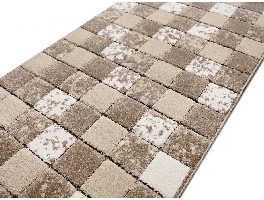 Detaliu material și grosime covor modern geometric oval crem maro