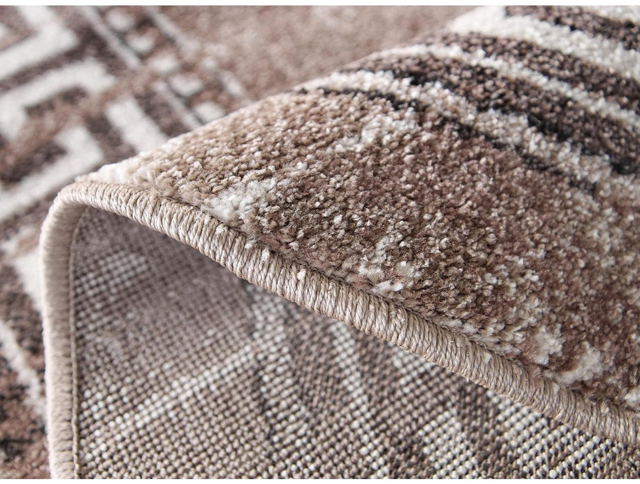 Detaliu material și grosime covor modern oval bej maro