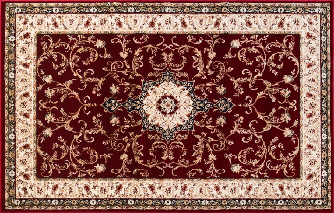 Detaliu medalion ornamental pe covor clasic grena