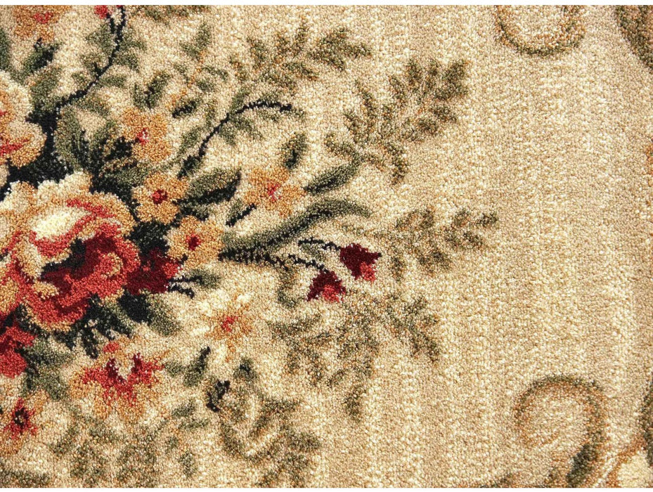 detaliu model floral pe covor clasic crem bej