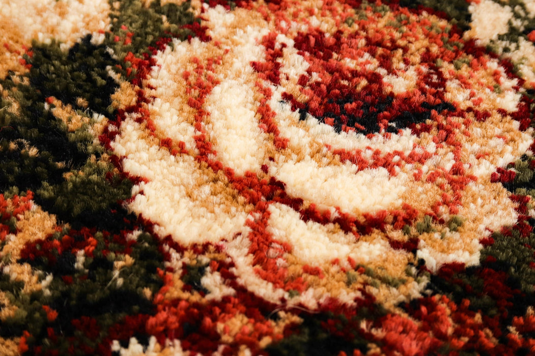 detaliu model floral pe covor modern verde